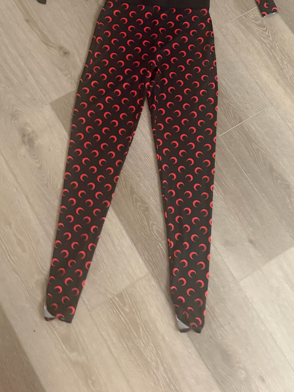 Marine Serre Black Leggings & Top with Red Crescent Print